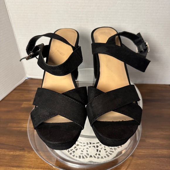 Mossimo Supply Co. Shoes - Mossimo Supply Co Black Faux Suede Platform Block Heel Crisscross Sandals